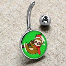 Load image into Gallery viewer, Holiday Santa Sloth Belly Ring by Onyx O
