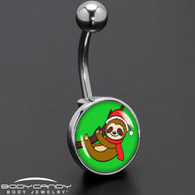 Load image into Gallery viewer, Holiday Santa Sloth Belly Ring by Onyx O
