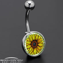 Load image into Gallery viewer, Blossom Creation Yellow Sunflower Belly Ring by Onyx O
