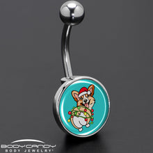 Load image into Gallery viewer, Christmas Holiday Lights Corgi Dog Belly Ring by Onyx O
