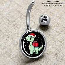 Load image into Gallery viewer, Christmas Holiday Dinosaur Belly Ring by Onyx O
