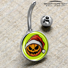 Load image into Gallery viewer, Christmas Holiday Santa Hat Pumpkin Belly Ring by Onyx O
