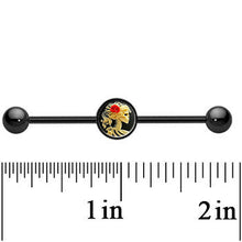 Load image into Gallery viewer, 14G Black Anodized Red Rose Flower Skeleton Cameo Industrial Bar 37mm
