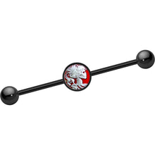 Load image into Gallery viewer, 14G Black Anodized Skull Cameo Industrial Barbell 37mm
