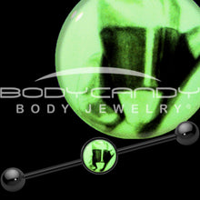 Load image into Gallery viewer, 14G Black Glow in the Dark Candy Corn Industrial Barbell 37mm
