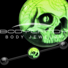 Load image into Gallery viewer, 14G Black Glow in the Dark Webbed Skull Industrial Barbell 37mm
