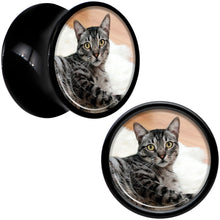 Load image into Gallery viewer, Black Acrylic Custom Photo Saddle Plug - buy 2 for a pair
