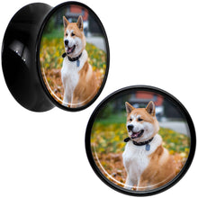 Load image into Gallery viewer, Black Acrylic Custom Photo Saddle Plug - buy 2 for a pair
