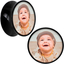 Load image into Gallery viewer, Black Acrylic Custom Photo Saddle Plug - buy 2 for a pair
