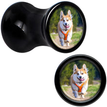 Load image into Gallery viewer, Black Acrylic Custom Photo Saddle Plug - buy 2 for a pair
