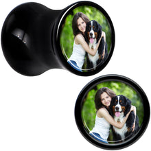 Load image into Gallery viewer, Black Acrylic Custom Photo Saddle Plug - buy 2 for a pair
