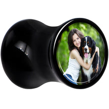Load image into Gallery viewer, Black Acrylic Custom Photo Saddle Plug - buy 2 for a pair
