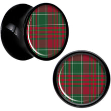 Load image into Gallery viewer, Christmas Red Green Plaid Black Acrylic Saddle Plug Set Sizes 5mm to 20mm
