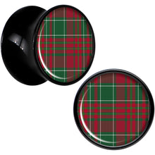 Load image into Gallery viewer, Christmas Red Green Plaid Black Acrylic Saddle Plug Set Sizes 5mm to 20mm
