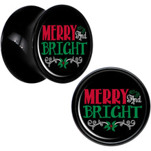 Load image into Gallery viewer, Christmas Merry and Bright Black Acrylic Saddle Plug Set Sizes 8mm to 20mm
