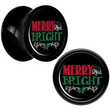 Load image into Gallery viewer, Christmas Merry and Bright Black Acrylic Saddle Plug Set Sizes 8mm to 20mm
