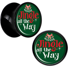 Load image into Gallery viewer, Green Jingle All the Way Black Acrylic Saddle Plug Set Sizes 8mm to 20mm
