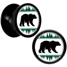 Load image into Gallery viewer, Winter Polar Bear in Woods Black Acrylic Saddle Plug Set Sizes 5mm to 20mm
