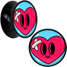 Load image into Gallery viewer, Black Acrylic Heartbreak Bandaged Heart Double Flare Plug Set by Onyx O
