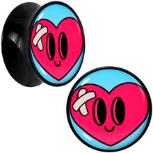 Load image into Gallery viewer, Black Acrylic Heartbreak Bandaged Heart Double Flare Plug Set by Onyx O
