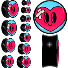 Load image into Gallery viewer, Black Acrylic Heartbreak Bandaged Heart Double Flare Plug Set by Onyx O
