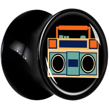 Load image into Gallery viewer, Black Acrylic Retro Boombox Double Flare Plug Set by Onyx O
