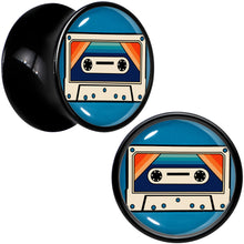 Load image into Gallery viewer, Black Acrylic Retro Cassette Double Flare Plug Set by Onyx O
