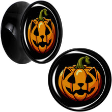 Load image into Gallery viewer, Orange Pumpkin Cat Jack-O-Lantern Black Acrylic Saddle Plug Set by Onyx O
