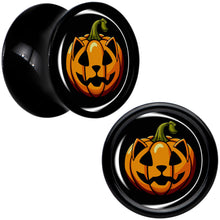 Load image into Gallery viewer, Orange Pumpkin Cat Jack-O-Lantern Black Acrylic Saddle Plug Set by Onyx O
