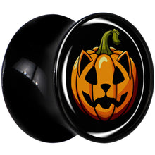 Load image into Gallery viewer, Orange Pumpkin Cat Jack-O-Lantern Black Acrylic Saddle Plug Set by Onyx O
