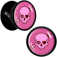 Load image into Gallery viewer, Valentine Cupid Skull Black Acrylic Saddle Plug Set by Onyx O
