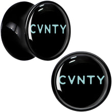Load image into Gallery viewer, 0G Phrase Logo CVNTY Black Acrylic Saddle Plug Set by Onyx O
