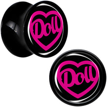 Load image into Gallery viewer, Hollow Heart Doll Word Black Acrylic Saddle Plug Set by Onyx O
