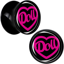 Load image into Gallery viewer, Hollow Heart Doll Word Black Acrylic Saddle Plug Set by Onyx O
