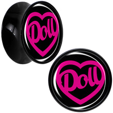 Load image into Gallery viewer, Hollow Heart Doll Word Black Acrylic Saddle Plug Set by Onyx O
