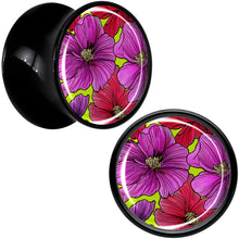 Load image into Gallery viewer, Blossom Creation Tropical Floral Flowers Black Acrylic Saddle Plug Set by Onyx O
