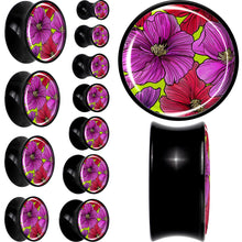 Load image into Gallery viewer, Blossom Creation Tropical Floral Flowers Black Acrylic Saddle Plug Set by Onyx O
