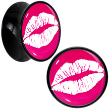 Load image into Gallery viewer, Black Acrylic Red Hot Lips Double Flare Plug Set by Onyx O
