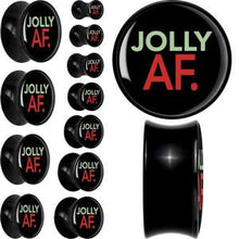 Load image into Gallery viewer, Jolly AF Festive Holiday Christmas Acrylic Saddle Plug Set by Onyx O
