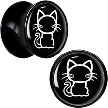 Load image into Gallery viewer, Black and White Kitty Cat Black Acrylic Saddle Plug Set 8mm to 20mm by Onyx O
