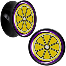 Load image into Gallery viewer, Yellow Slice of Lemon Black Acrylic Saddle Plug Set by Onyx O
