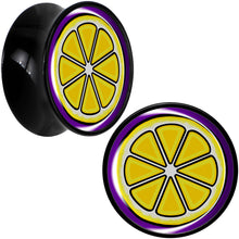 Load image into Gallery viewer, Yellow Slice of Lemon Black Acrylic Saddle Plug Set by Onyx O
