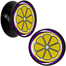 Load image into Gallery viewer, Yellow Slice of Lemon Black Acrylic Saddle Plug Set by Onyx O
