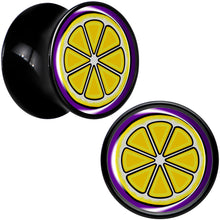 Load image into Gallery viewer, Yellow Slice of Lemon Black Acrylic Saddle Plug Set by Onyx O
