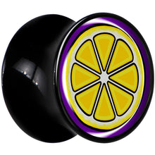 Load image into Gallery viewer, Yellow Slice of Lemon Black Acrylic Saddle Plug Set by Onyx O
