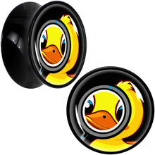 Load image into Gallery viewer, Magnified Yellow Duck Black Acrylic Saddle Plug Set 8mm to 20mm by Onyx O
