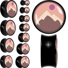 Load image into Gallery viewer, Mountain Sunrise Black Acrylic Saddle Plug Set by Onyx O
