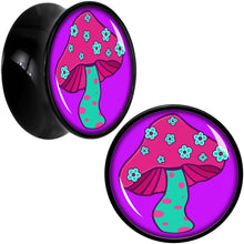 Load image into Gallery viewer, Black Acrylic Funky Floral Mushroom Double Flare Plug Set by Onyx O
