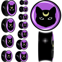Load image into Gallery viewer, Black Mystic Kitty Cat Black Acrylic Saddle Plug Set by Onyx O
