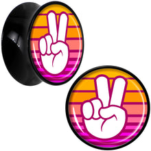 Load image into Gallery viewer, Black Acrylic Retro Peace Fingers Double Flare Plug Set by Onyx O
